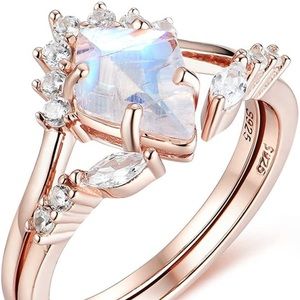 14k Vintage Kite Moon Stone Diamond Engagement Wedding Rings